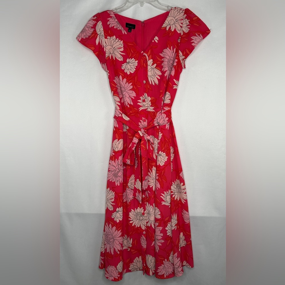 Talbots Pink Floral Tie-Waist Midi Shirt Dress Cottagecore‎ Sz 4